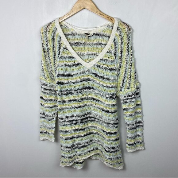 Free People‎ Marled Songbird Chunky Knit Pullover Sweater V-Neck Revolve Boho S - Picture 12 of 13